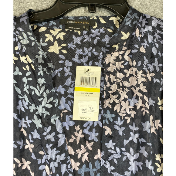 BCBGMAXAZRIA Blouse Womens Medium Purple Pink 100% Silk Floral Wrap Around - Picture 7 of 11